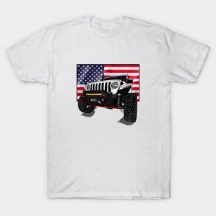 Jeep with American Flag - White Essential T-Shirt